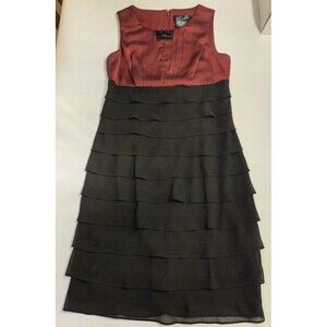 Camille La Vie Red Black Tiered Chiffon Dress Women’s 6P Sleeveless Cocktail